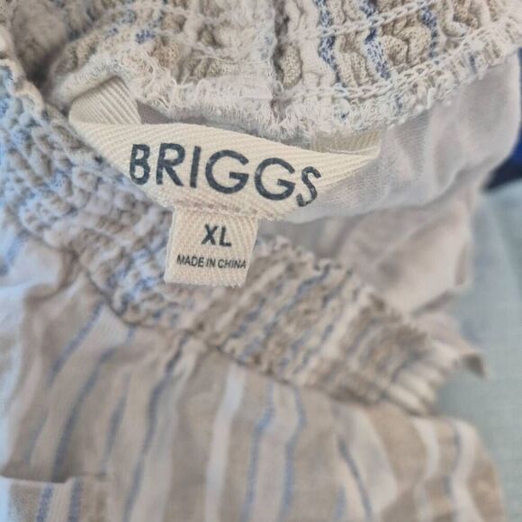 Briggs Women's Tan/White/Blue Linen/Rayon Shorts w Pockets Elastic Waist and Dra - Picture 14 of 14